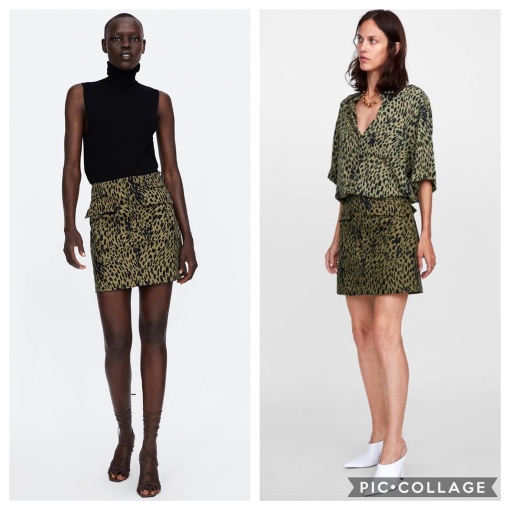 NWOT Zara Animal Print Flap Pocket Mini Skirt